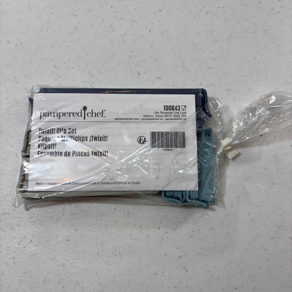 Pampered Chef Twixit Clip Set 100843 Navy Blue Grey Light Blue Bag Clips NEW